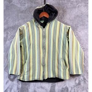Kathmandu Imports Hooded Jacket Mens Large Green Stripe Handwoven in Nepal Vtg